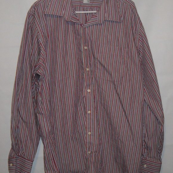 Peter Millar Red, White and blue vertical striped button down pocketed long slv - Picture 6 of 7